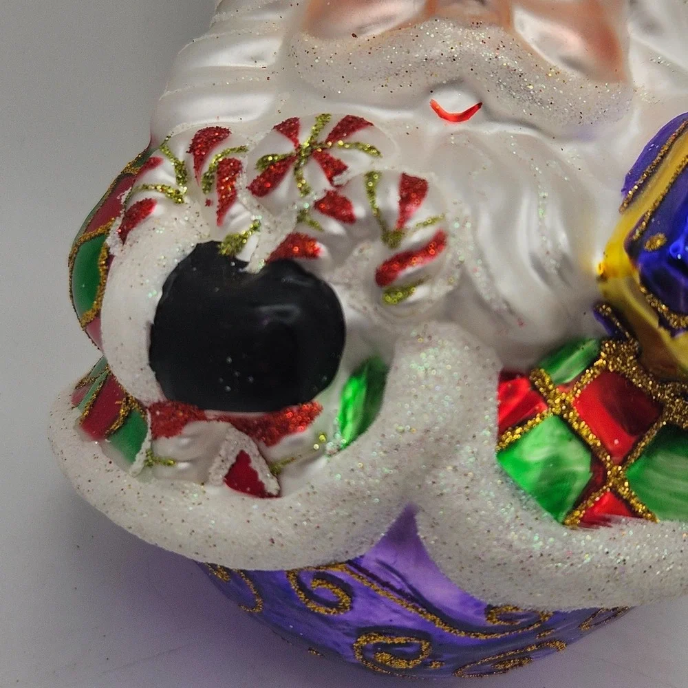 Christopher Radko Sparkle Bright Santa Glass Christmas Ornament Candy Purplle